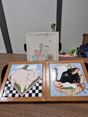 Vintage Funny Faces Set Of 2 Framed Trivets